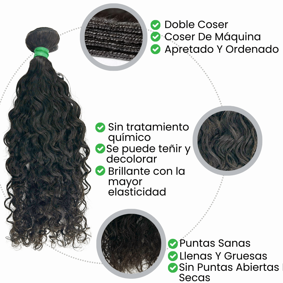 Extensiones de Pelo Virgen Asiático Cosido Rizado Remy Natural Wave 55 cm 22" Virgin Hair - Cosmetics Afro Latino