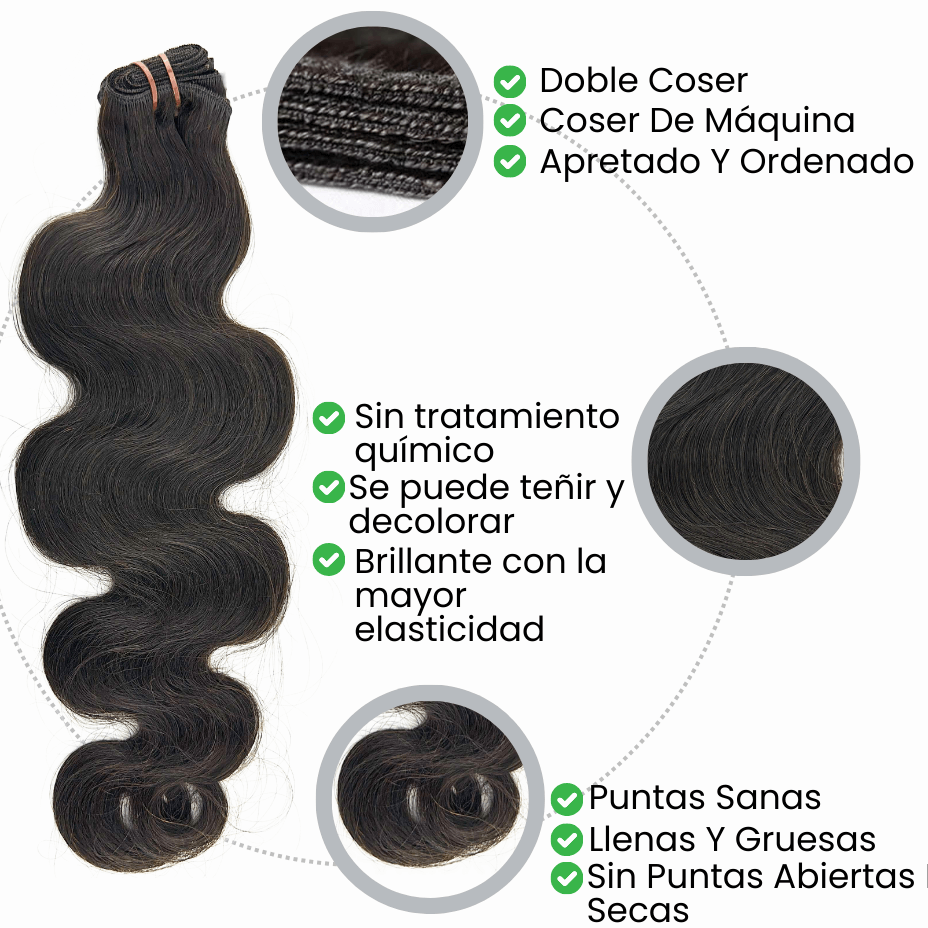 Extensiones de Pelo Natural Cosido Remy Ondulado 60 cm 24" Virgin Hair - Cosmetics Afro Latino
