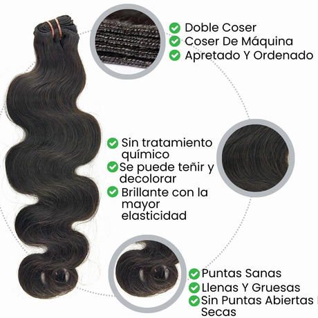 Extensiones de Pelo VirgenCosido Remy Ondulado 45 cm 18" Virgin Hair - Cosmetics Afro Latino