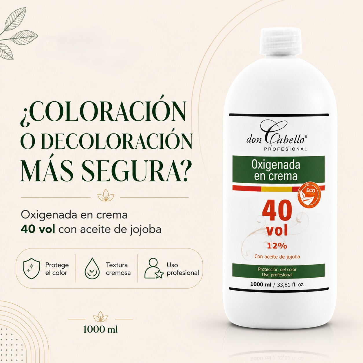 Don Cabello - Oxigenada en Crema - 40 Vol 12% – Oxidante Con Aceite De Jojoba - 1000 Ml