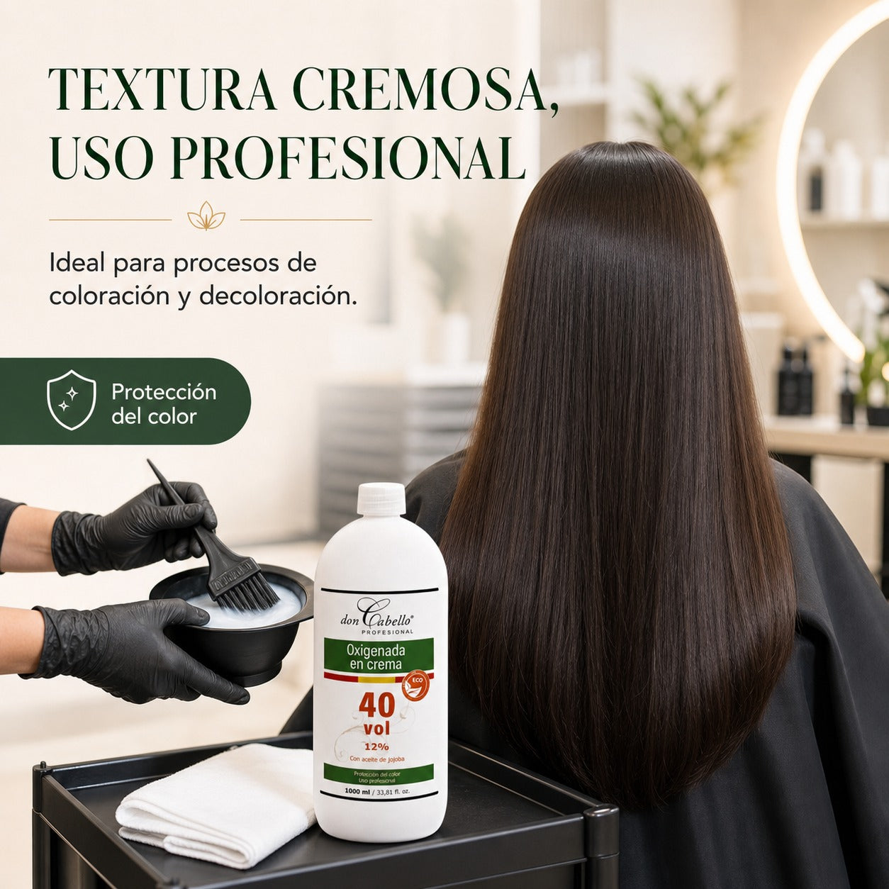 Don Cabello - Oxigenada en Crema - 40 Vol 12% – Oxidante Con Aceite De Jojoba - 1000 Ml