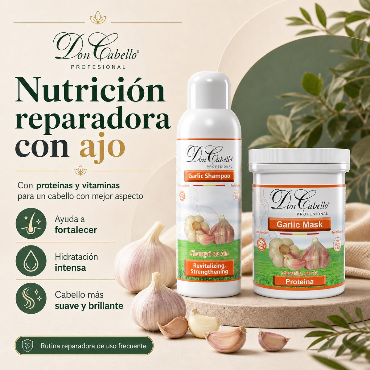 Pack Reparación Ajo – Cabello Seco y Dañado (Champú + Mascarilla) Don Cabello