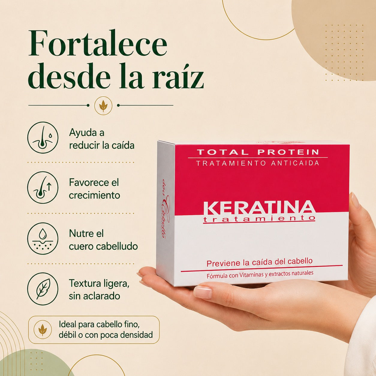 Don Cabello Anti-Hair Loss Treatment with Keratin – Hair Ampoules – 12 Ampoules x 10 Ml