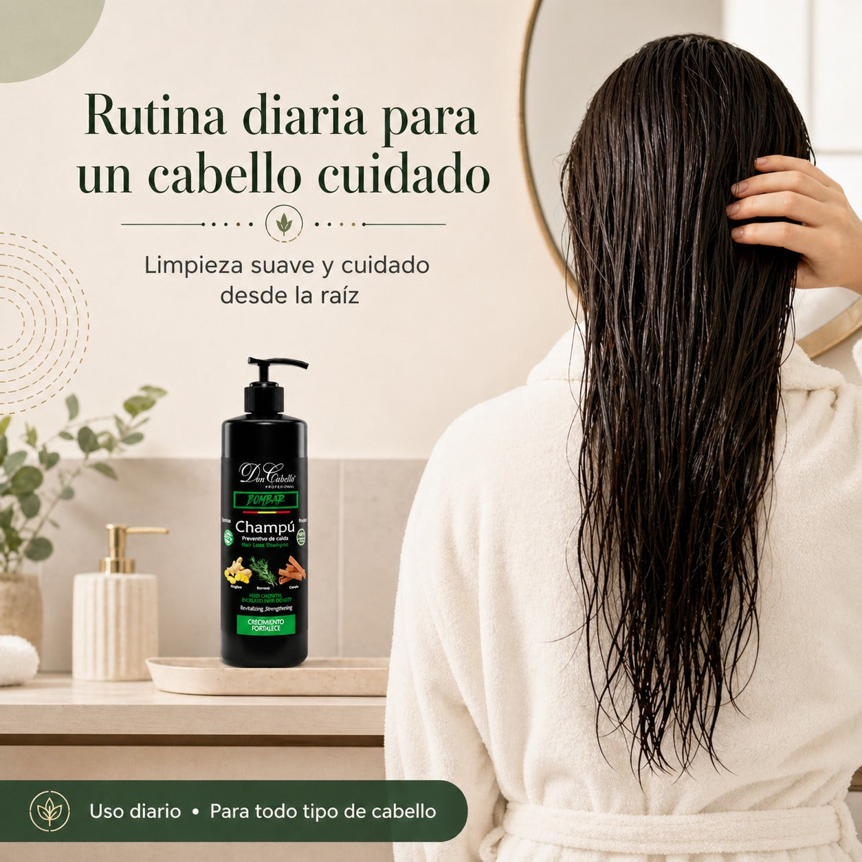 Don Cabello Champu Sin Parabenos Anti-Caída con Romero, Canela y Jengibre 1000 ML