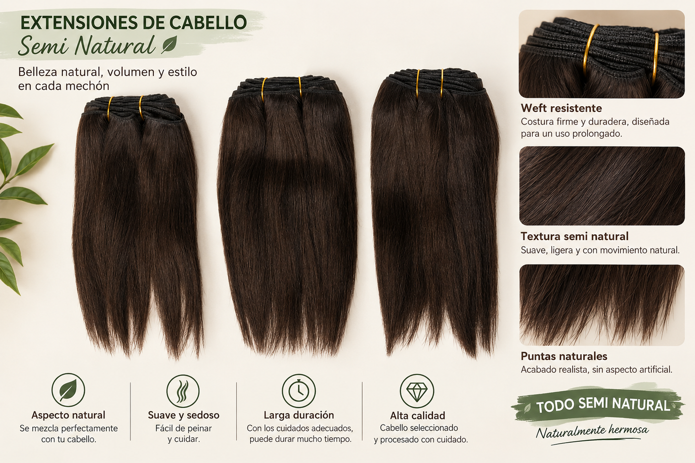 EXTENSIONES DE CABELLO SEMI NATURAL COLOR 33 OFERTA "3 PAQUETES UNA CABEZA"