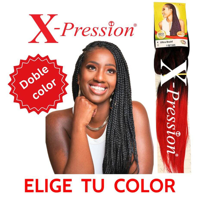 X-pression - Ultra Braid - Extensión De Pelo - Para Trenzar - 208 Cm - 165 G - Doble Color - Cosmetics Afro Latino
