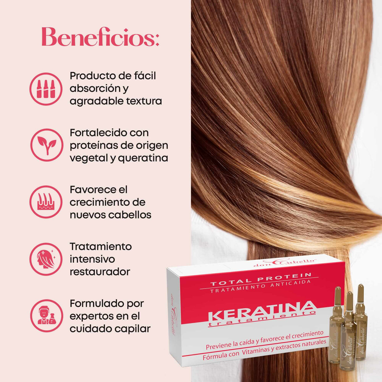 Don Cabello Tratamiento Anticaída Con Keratina – Ampollas Capilares  – 12 Ampollas X 10 Ml - Cosmetics Afro Latino