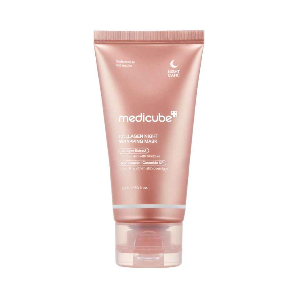 Mascarilla nocturna MEDICUBE Collagen Night Wrapping Mask con colágeno hidrolizado, ácido hialurónico y extracto de agave para hidratación profunda, suavidad y mejora de elasticidad (75 ml)