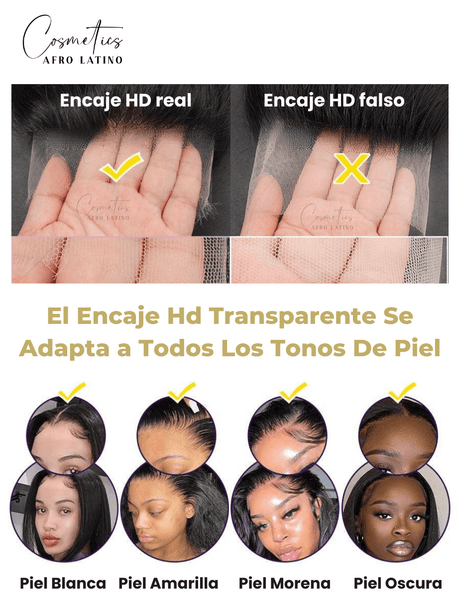 Frontal de Encaje HD 13x6 Liso – Cabello Remy Virgen – Pre-Depilado con Baby Hair – 150% Densidad - Cosmetics Afro Latino