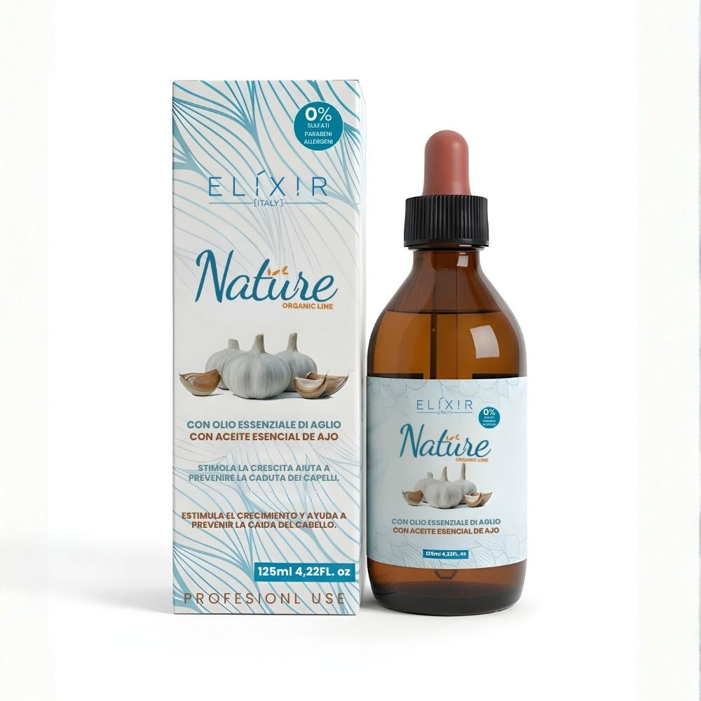 Loción Capilar Elixir Nature Organic Line con aceite esencial de ajo, ortiga y menta para fortalecer y refrescar el cuero cabelludo, mejorar el aspecto del cabello y aportar una sensación ligera 125 ml