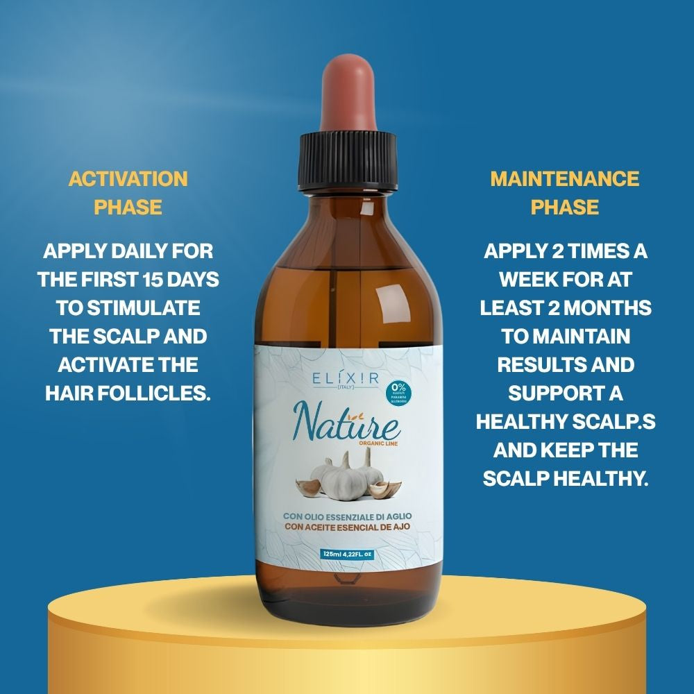 Loción Capilar Elixir Nature Organic Line con aceite esencial de ajo, ortiga y menta para fortalecer y refrescar el cuero cabelludo, mejorar el aspecto del cabello y aportar una sensación ligera 125 ml