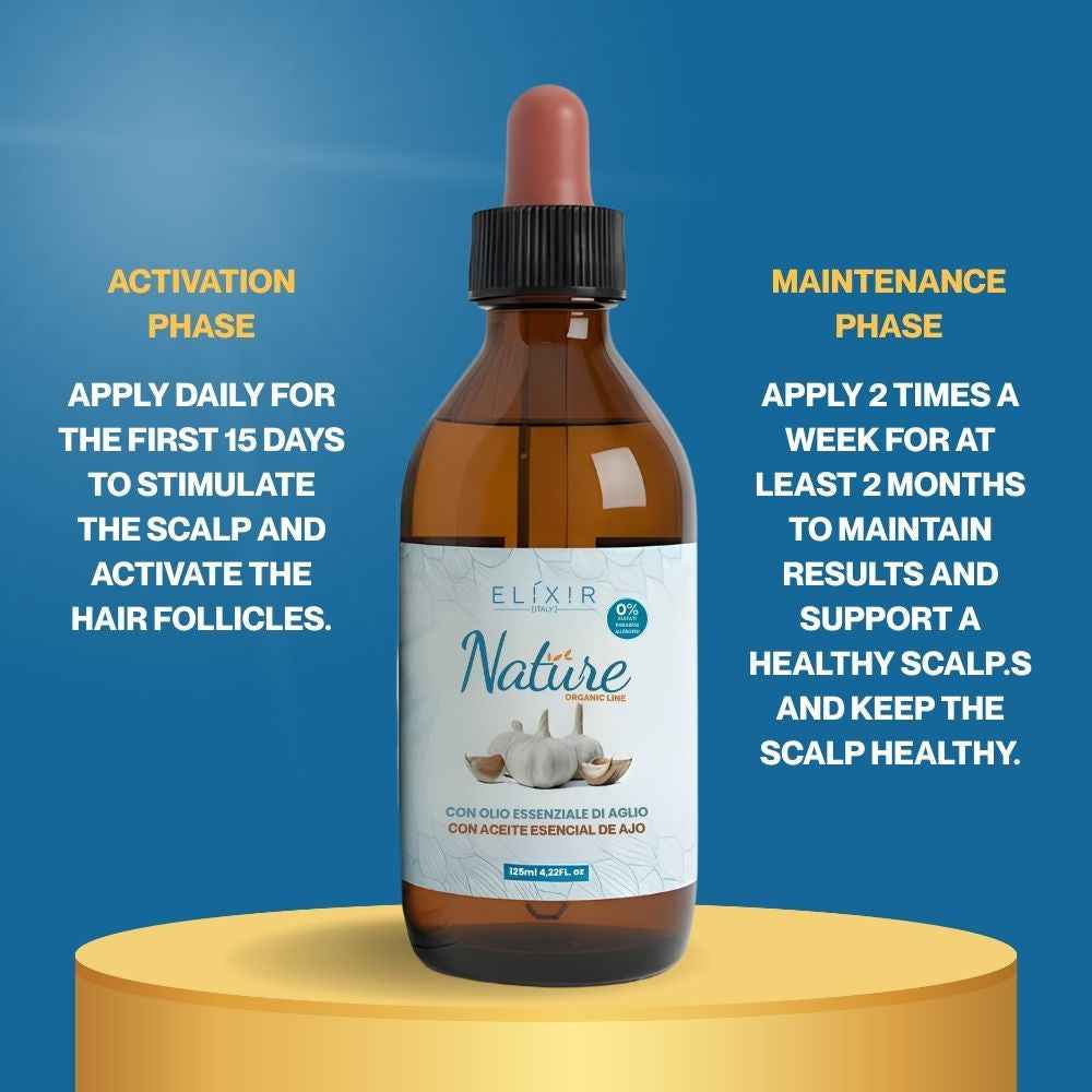 Loción Capilar Elixir Nature Organic Line con aceite esencial de ajo, ortiga y menta para fortalecer y refrescar el cuero cabelludo, mejorar el aspecto del cabello y aportar una sensación ligera 125 ml
