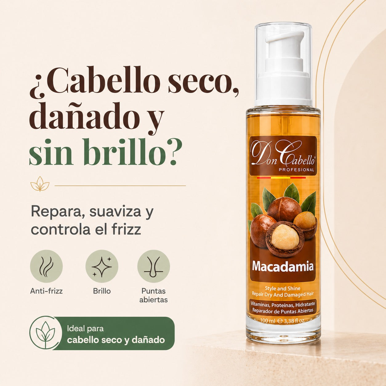 Don Cabello Aceite De Macadamia – Serum Reparador De Cabello 100 Ml