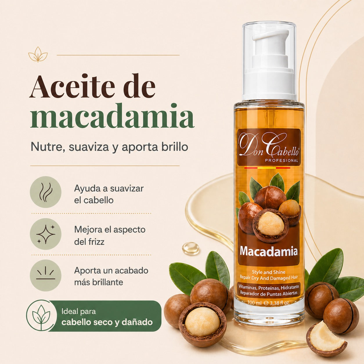 Don Cabello Aceite De Macadamia – Serum Reparador De Cabello 100 Ml