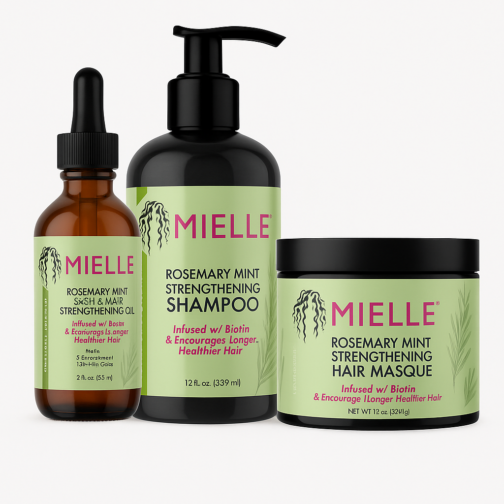 Pack Fortalecedor Capilar Mielle – Romero y Menta (Aceite + Champú + Mascarilla) - Cosmetics Afro Latino
