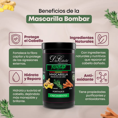 Don Cabello Bombar Mascarilla Preventiva de Caida con Romero, Canela Y Jengibre 1kg - Cosmetics Afro Latino