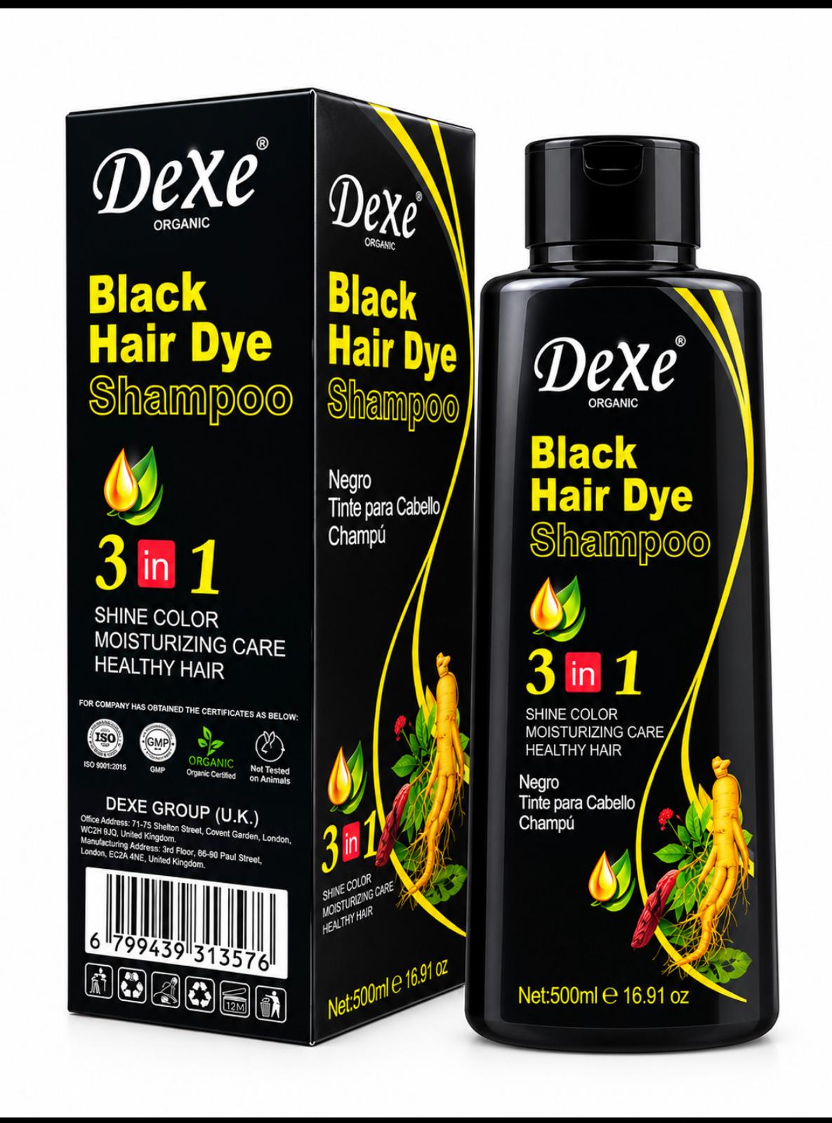 DEXE ORGANIC BLACK HAIR DYE SHAMPOO 3 EN 1 – 500 ML