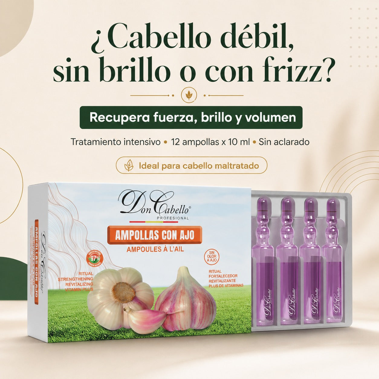 Don Cabello Ampollas Capilares – Fortalece Las Fibras Capilares – 12 Ampollas X 10 Ml