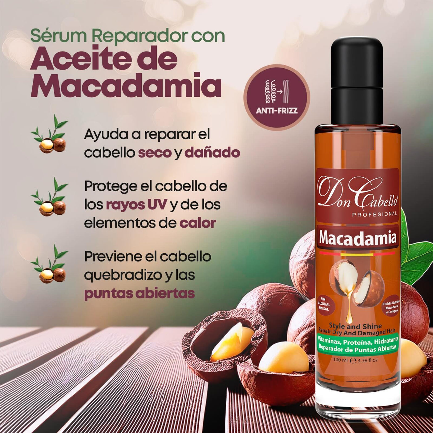 Don Cabello Aceite De Macadamia – Serum Reparador De Cabello 100 Ml - Cosmetics Afro Latino