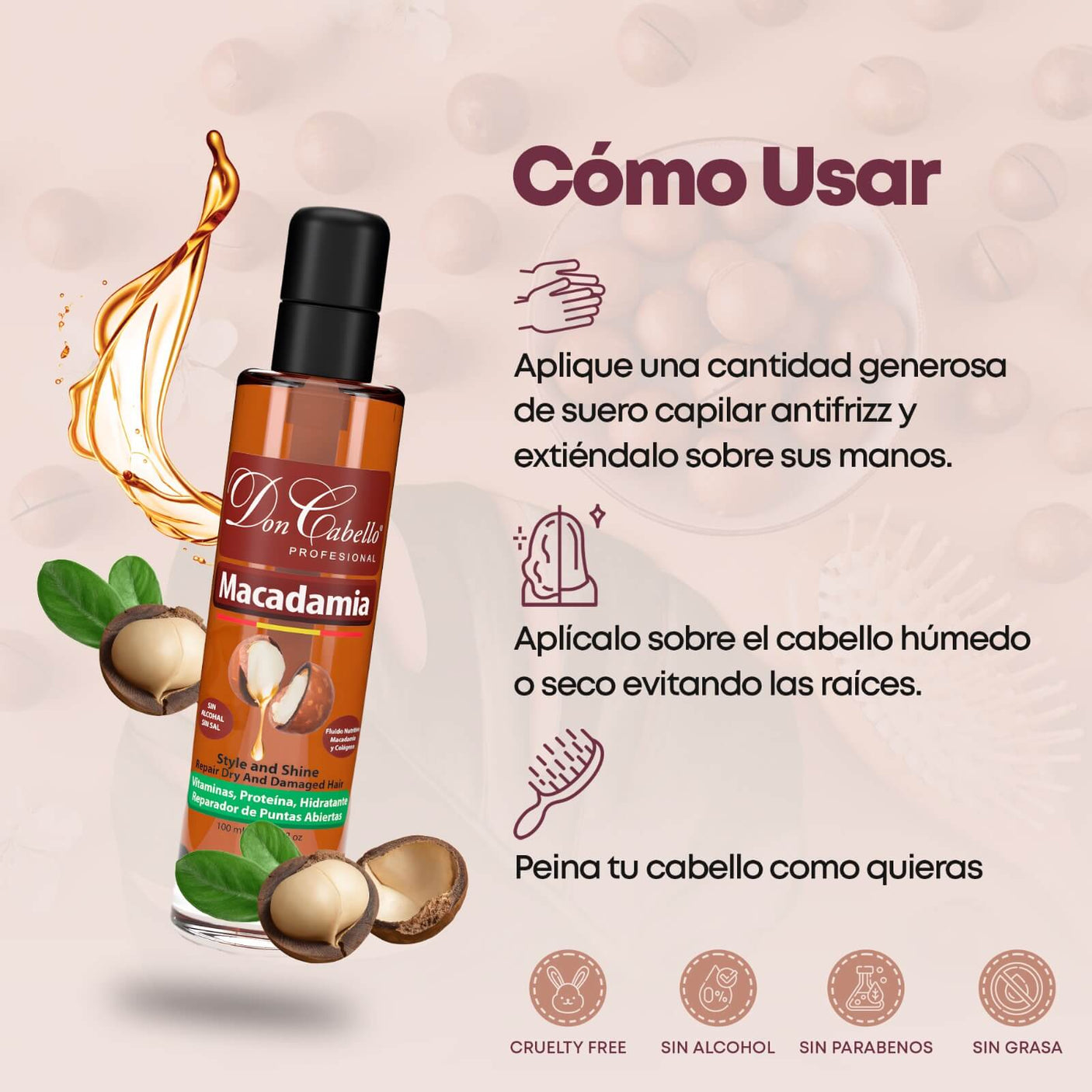 Don Cabello Aceite De Macadamia – Serum Reparador De Cabello 100 Ml - Cosmetics Afro Latino