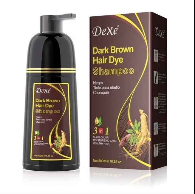 Dexe Dark Brown Hair Dye Shampoo Champú Colorante Castaño Oscuro para Cubrir Canas 500ml