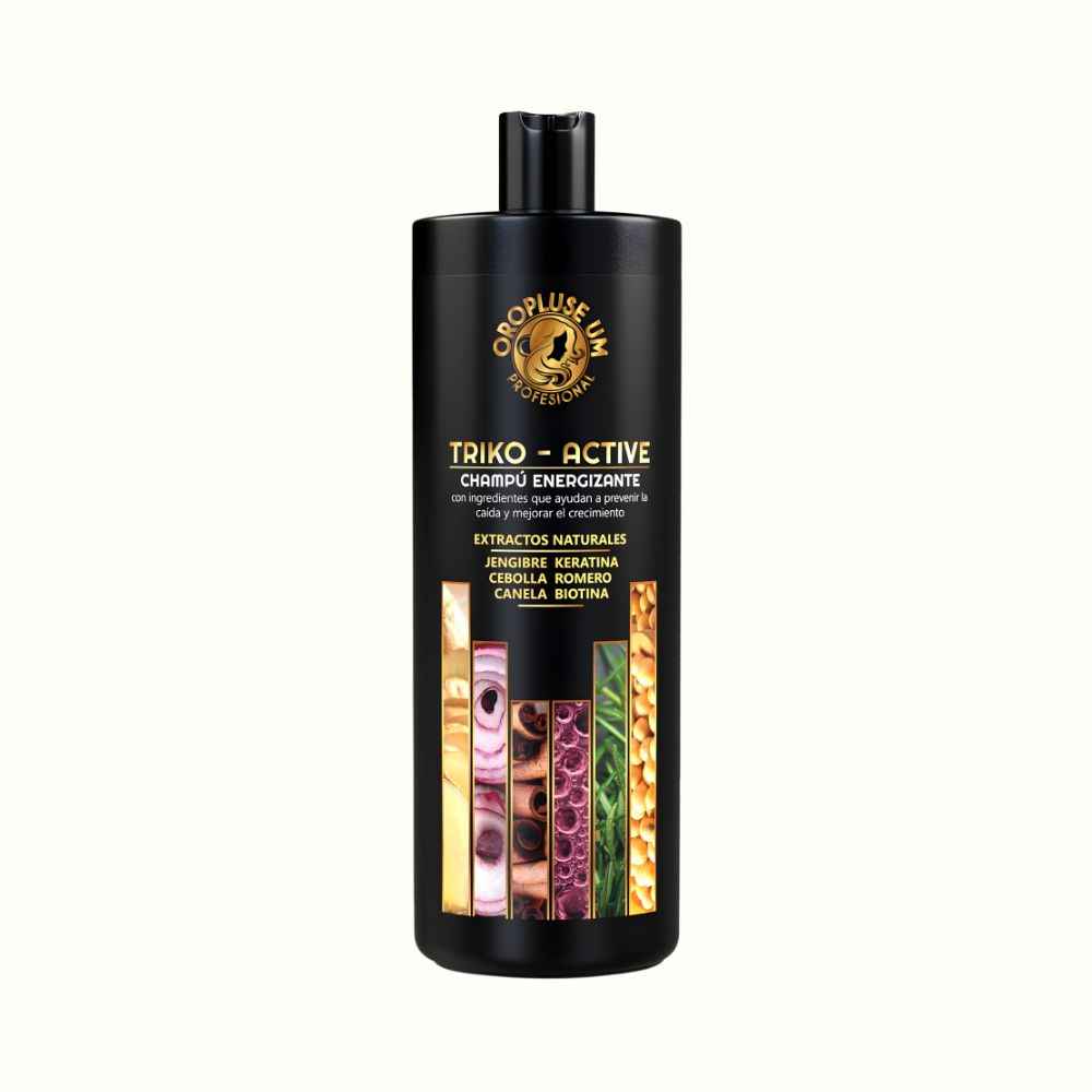 Oropluse UM Triko-Active Champú Energizante con Jengibre, Keratina, Cebolla, Romero, Canela y Biotina para Fortalecer el Cabello, Mejorar el Aspecto y Mantener un Cuero Cabelludo Fresco 1000 ML