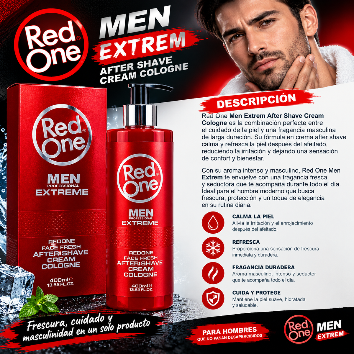 RED ONE MEN EXTREM AFTER SHAVE CREAM COLOGNE 400 ML