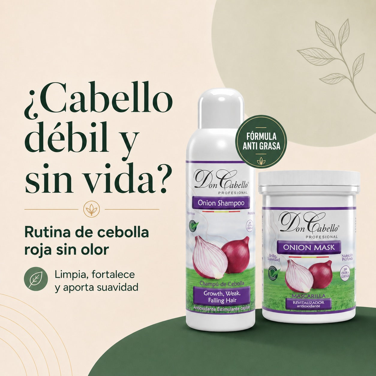 Don Cabello hair pack red onion odorless shampoo and mask 2x1000 ml