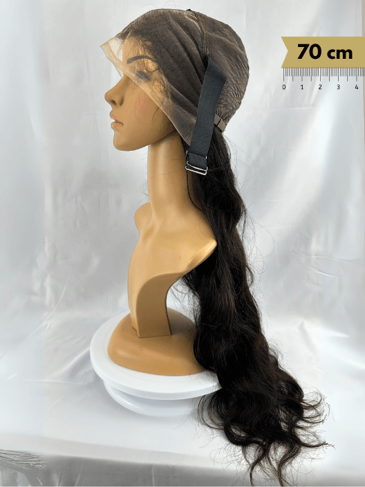 Peluca de Cabello Virgen Ondulado – HD Lace Frontal, Pre-Estilizada, Sin Pegamento, 28” Natural