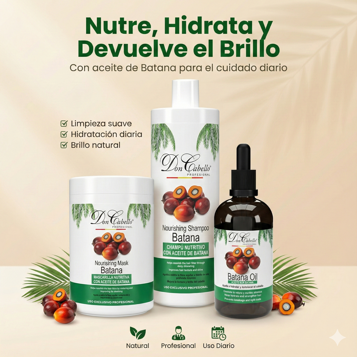 Don Cabello Pack Batana oil 3 Productos Champú Mascarilla y Aceite Nutrición y Brillo