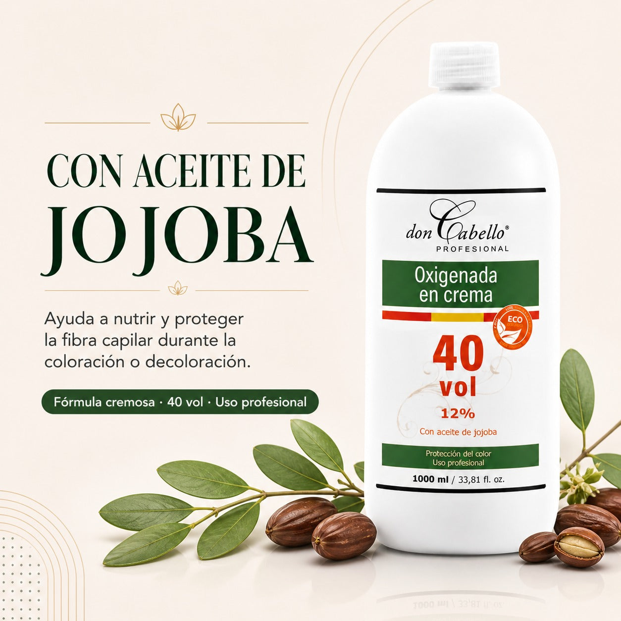 Don Cabello - Oxigenada en Crema - 40 Vol 12% – Oxidante Con Aceite De Jojoba - 1000 Ml