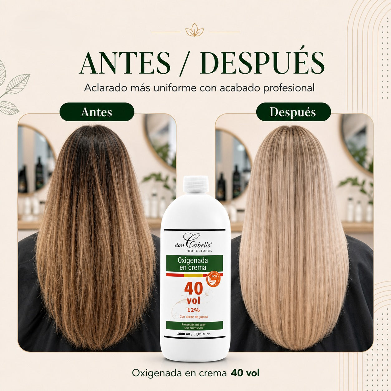 Don Cabello - Oxigenada en Crema - 40 Vol 12% – Oxidante Con Aceite De Jojoba - 1000 Ml