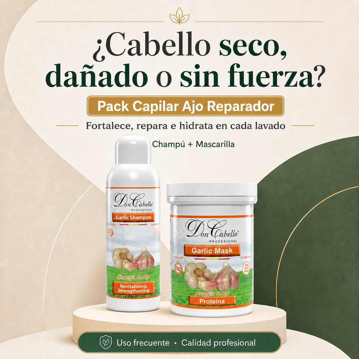 Pack Reparación Ajo – Cabello Seco y Dañado (Champú + Mascarilla) Don Cabello