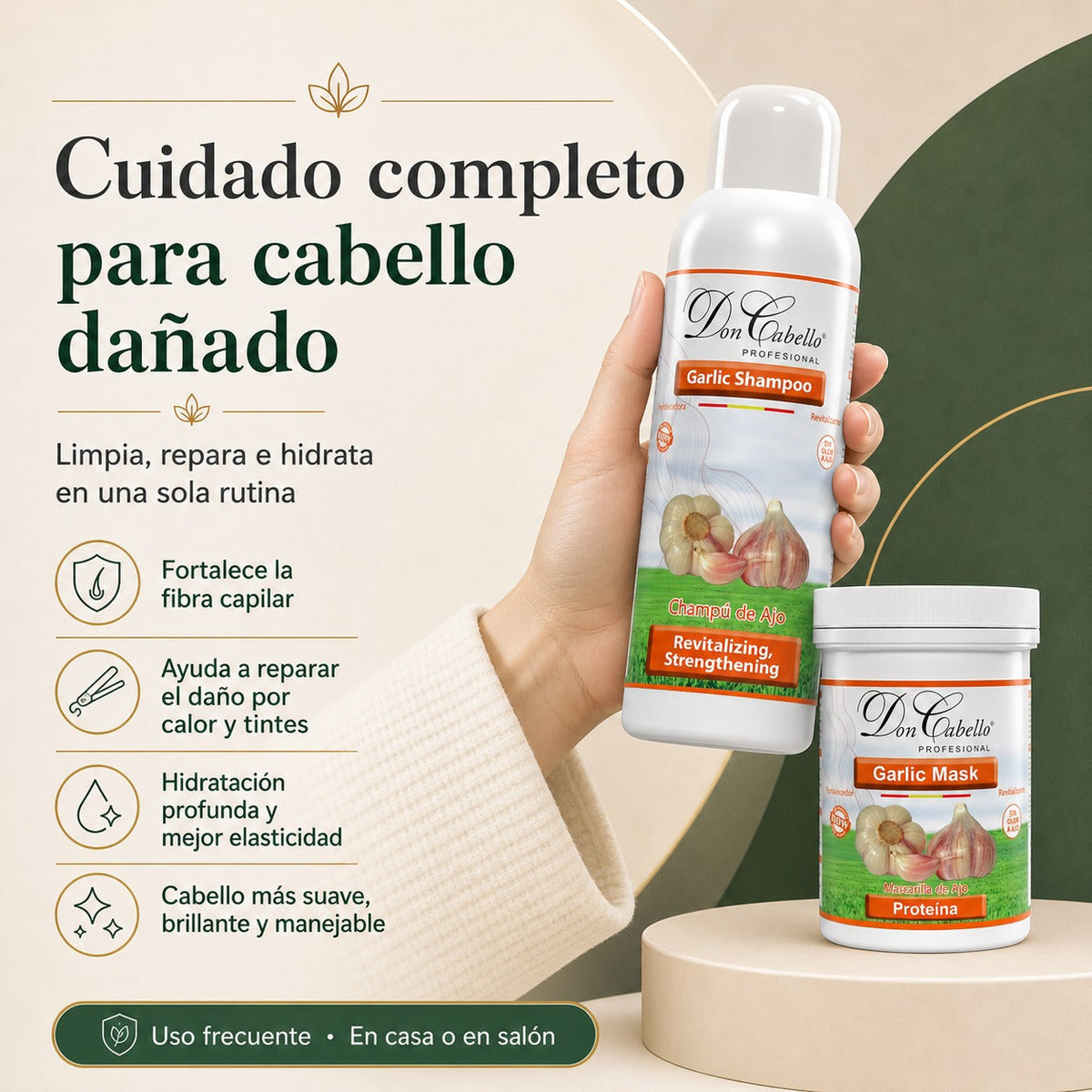 Pack Reparación Ajo – Cabello Seco y Dañado (Champú + Mascarilla) Don Cabello