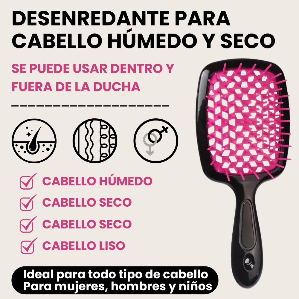 Cepillo Desenredante Sin Tirones Para Todo Tipo De Cabello (Liso a Rizado 4c) – Apto Para Cabello Húmedo Y Seco – Secado 48% Más Rápido, Cerdas Flexibles Y Mango Antideslizante - Cosmetics Afro Latino