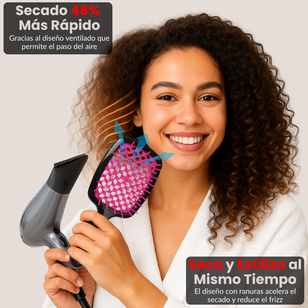 Cepillo Desenredante Sin Tirones Para Todo Tipo De Cabello (Liso a Rizado 4c) – Apto Para Cabello Húmedo Y Seco – Secado 48% Más Rápido, Cerdas Flexibles Y Mango Antideslizante