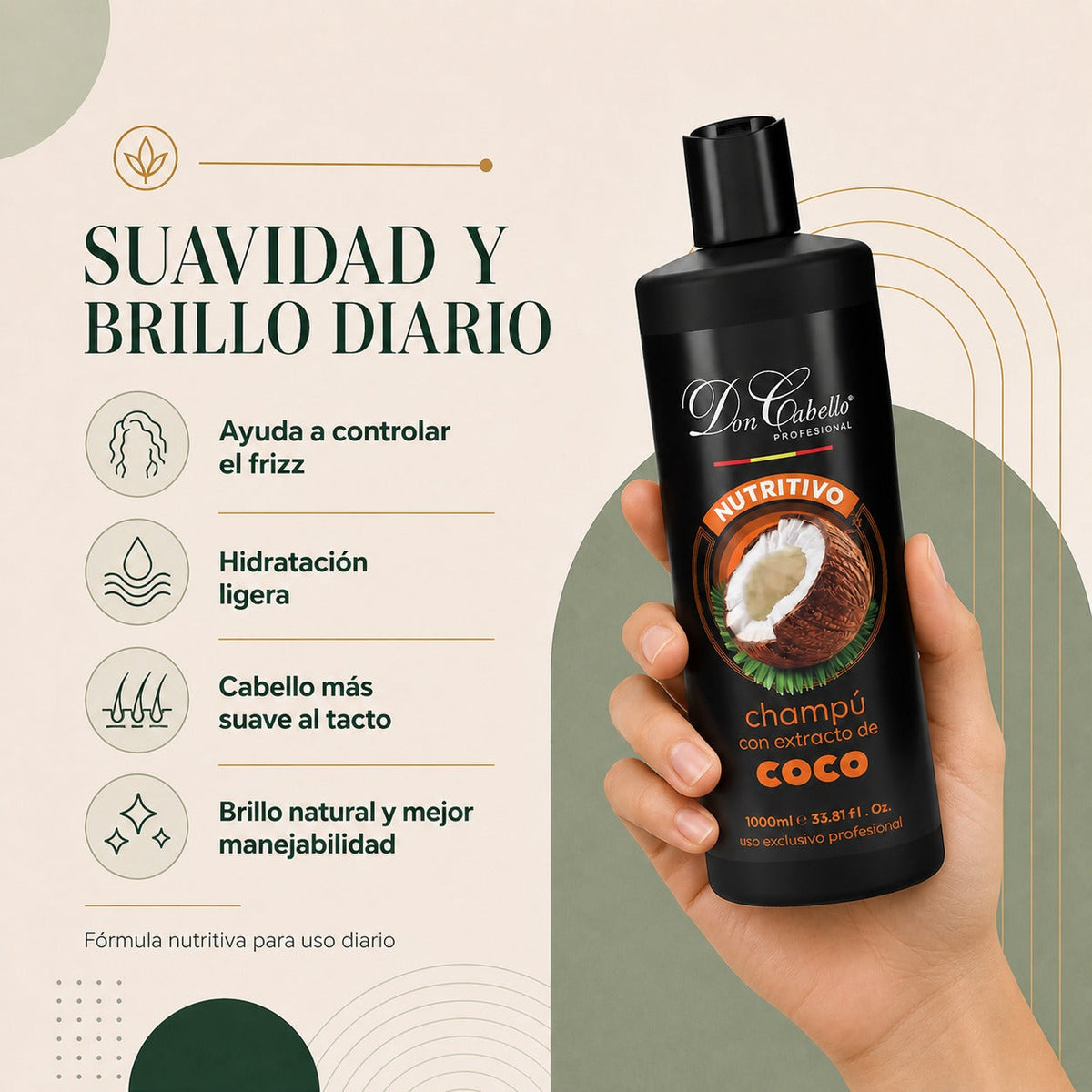 Don Cabello Champú Nutritivo de Coco y Aloe Vera 1000 ml Sin Siliconas