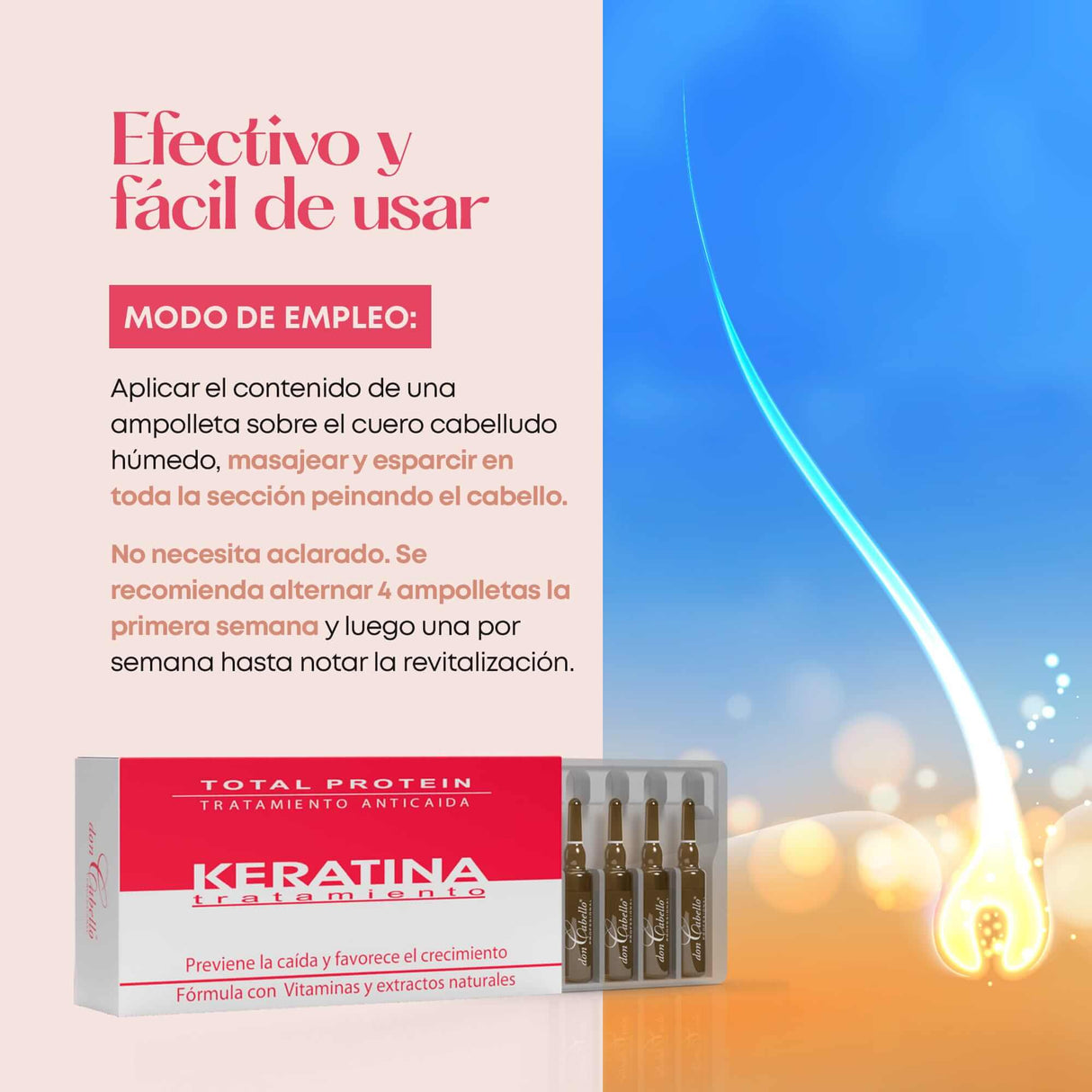 Don Cabello Tratamiento Anticaída Con Keratina – Ampollas Capilares  – 12 Ampollas X 10 Ml