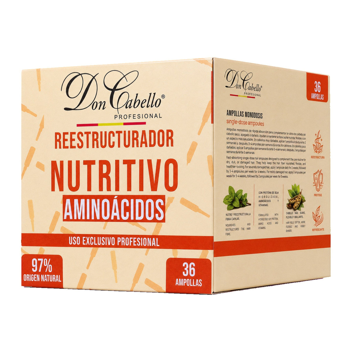 Caja Don Cabello Reestructurador Nutritivo con Aminoácidos, 36 ampollas de 15 ml