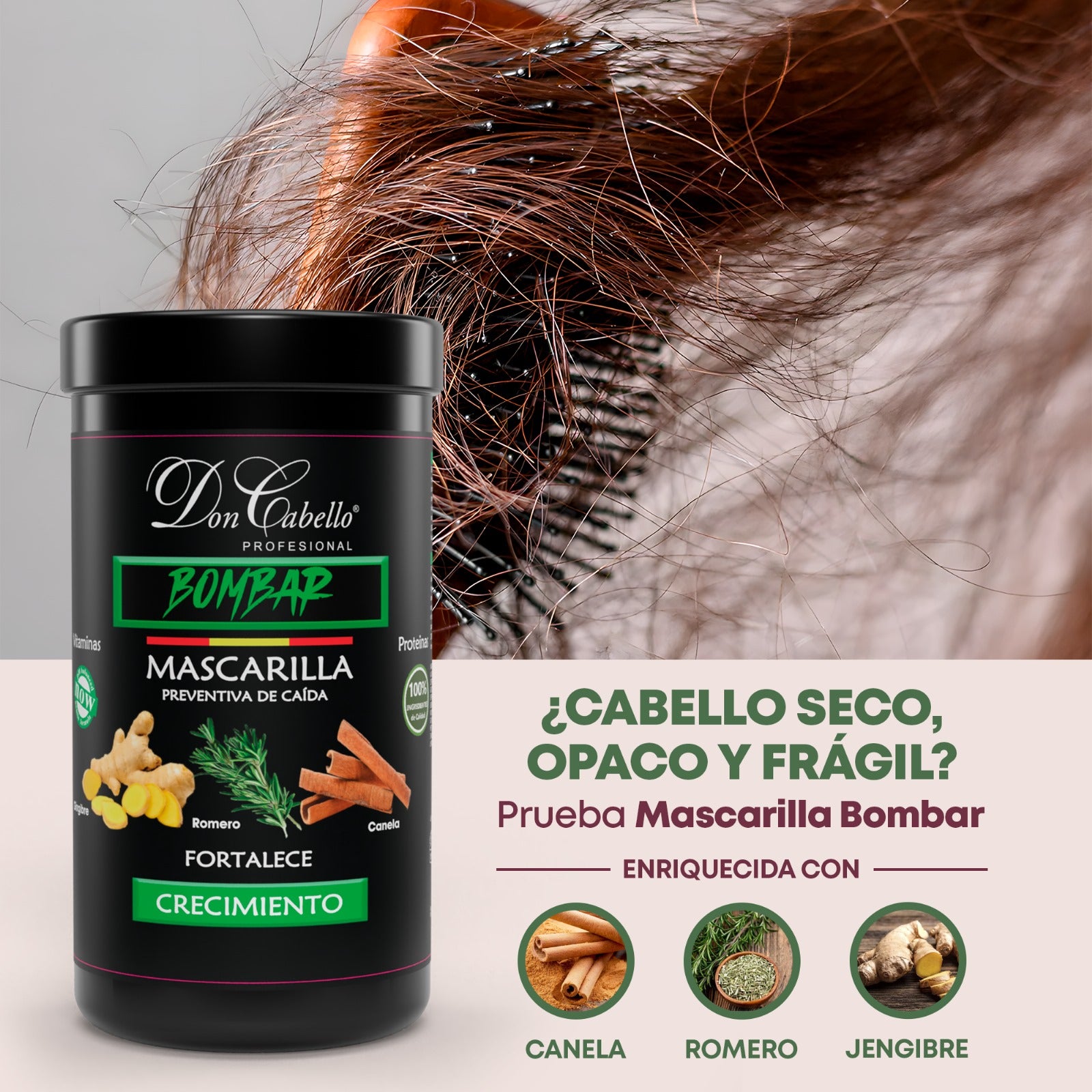 Don Cabello Bombar Mascarilla Preventiva de Caida con Romero, Canela Y Jengibre 1kg