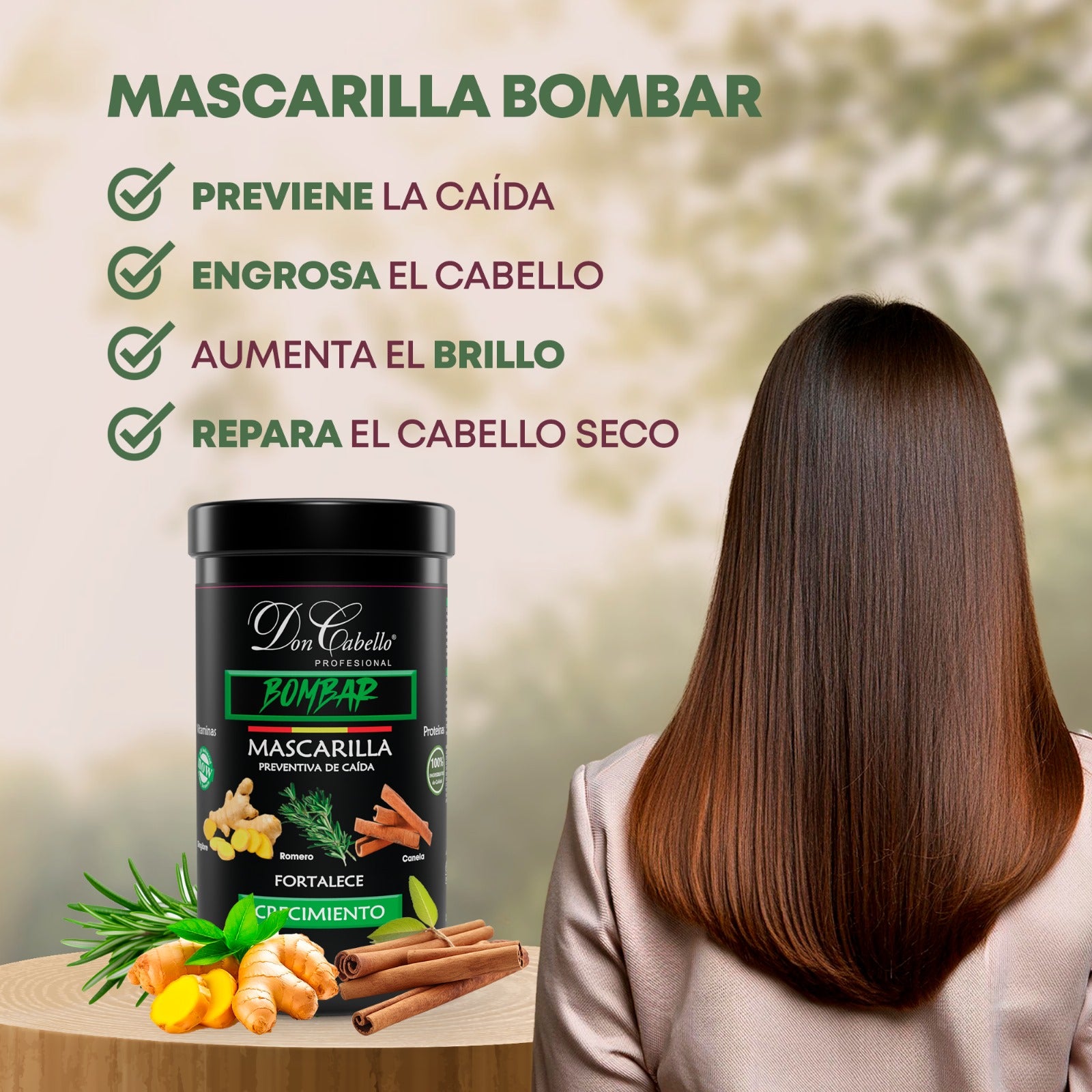 Don Cabello Bombar Mascarilla Preventiva de Caida con Romero, Canela Y Jengibre 1kg