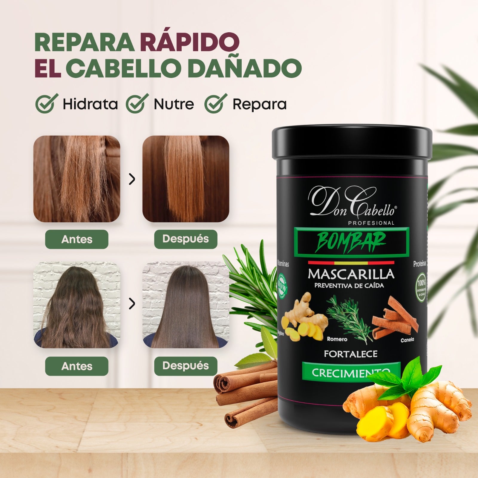 Don Cabello Bombar Mascarilla Preventiva de Caida con Romero, Canela Y Jengibre 1kg