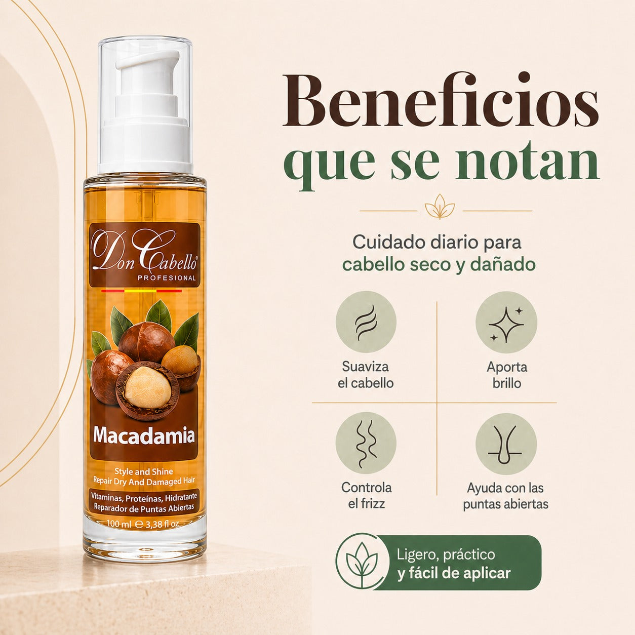 Don Cabello Aceite De Macadamia – Serum Reparador De Cabello 100 Ml