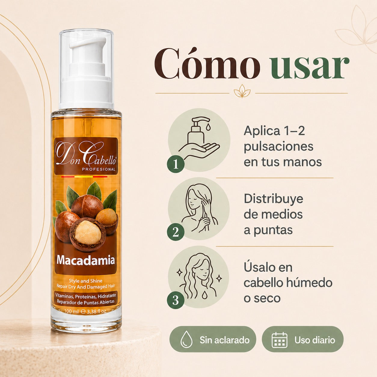 Don Cabello Aceite De Macadamia – Serum Reparador De Cabello 100 Ml