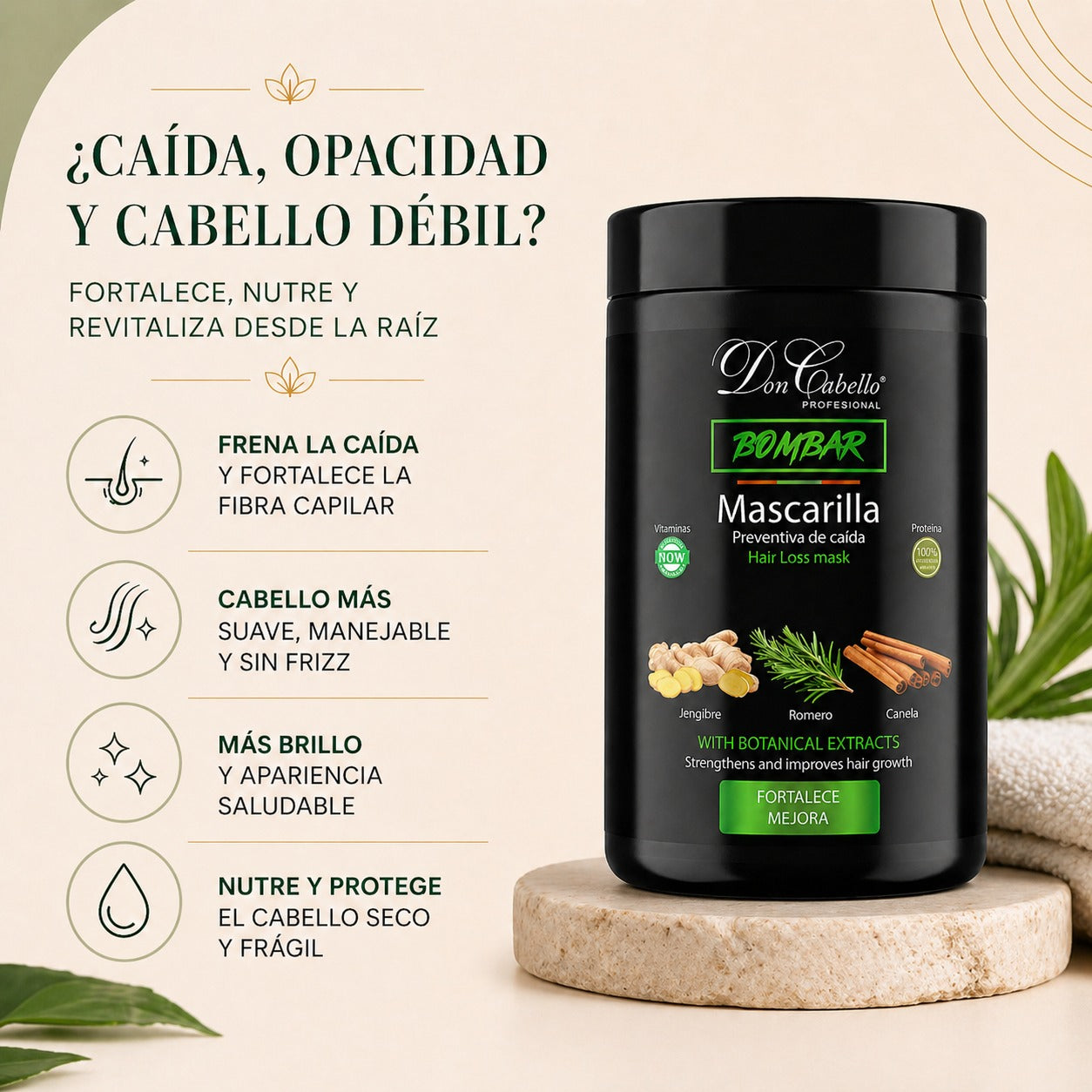 Don Cabello Bombar Mascarilla Preventiva de Caida con Romero, Canela Y Jengibre 1kg