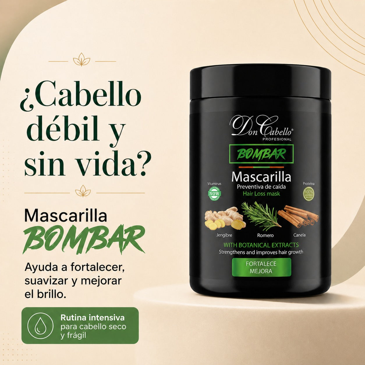 Don Cabello Bombar Mascarilla Preventiva de Caida con Romero, Canela Y Jengibre 1kg