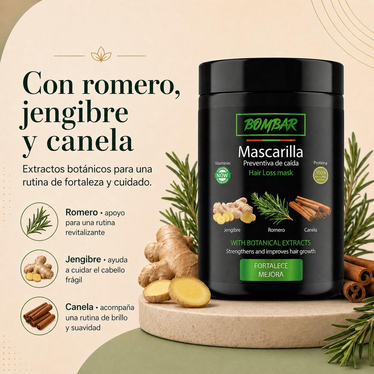 Don Cabello Bombar Mascarilla Preventiva de Caida con Romero, Canela Y Jengibre 1kg