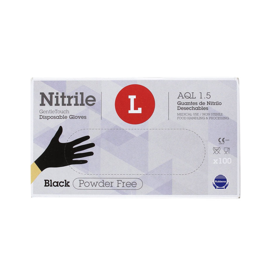 Nitrile - Gentle Touch - DisposableGloves  - Large - Black - PACK OF 100 - Cosmetics Afro Latino