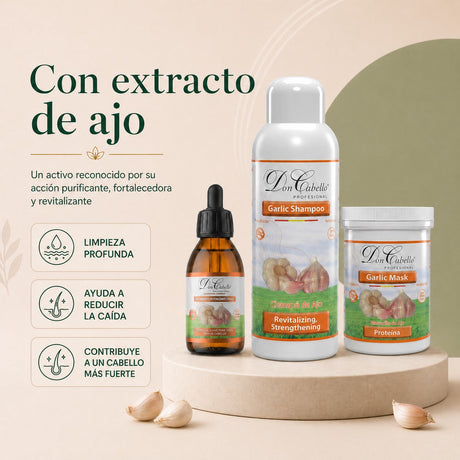 Pack Fortalecedor Intensivo Ajo – Cabello Débil (Champú + Mascarilla + Loción) Don Cabello