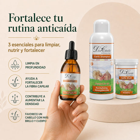 Pack Fortalecedor Intensivo Ajo – Cabello Débil (Champú + Mascarilla + Loción) Don Cabello